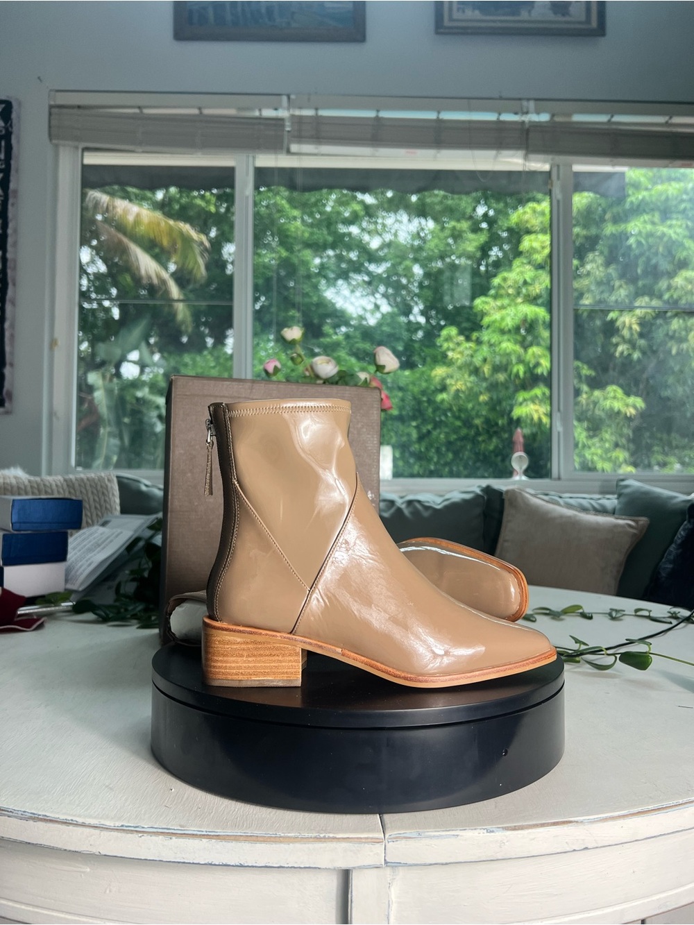 Paolo Patent Leather Ankle Boots in Beige